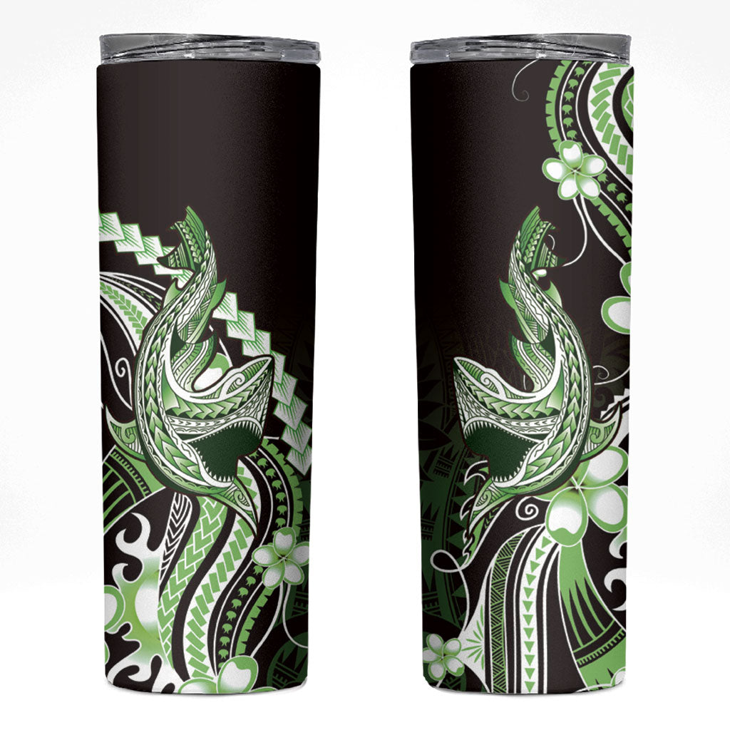 Green Black Aloha Hawaii Skinny Tumbler Polynesian Shark Tattoo Plumeria