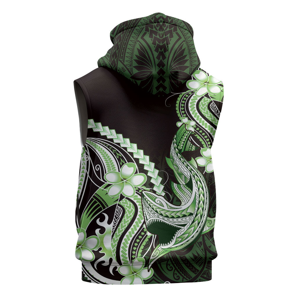 Green Black Aloha Hawaii Sleeveless Hoodie Polynesian Shark Tattoo Plumeria