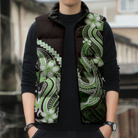 Green Black Aloha Hawaii Sleeveless Puffer Jacket Polynesian Shark Tattoo Plumeria