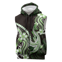 Green Black Aloha Hawaii Sleeveless Zip Hoodie Polynesian Shark Tattoo Plumeria
