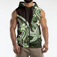 Green Black Aloha Hawaii Sleeveless Zip Hoodie Polynesian Shark Tattoo Plumeria