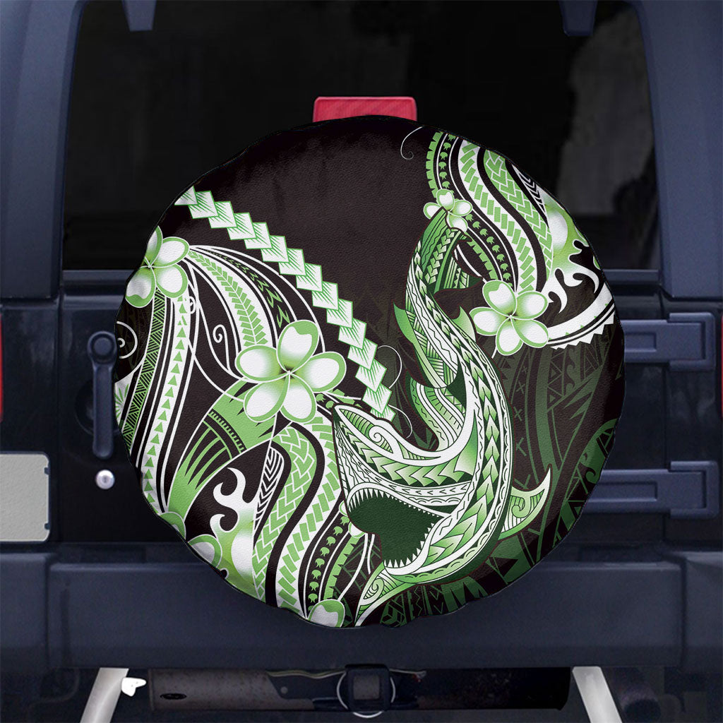 Green Black Aloha Hawaii Spare Tire Cover Polynesian Shark Tattoo Plumeria LT14 No hole Green - Polynesian Pride