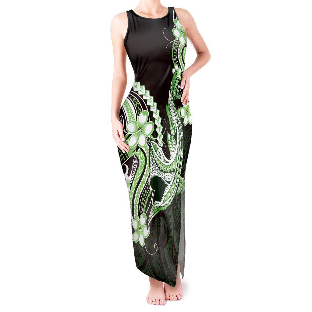 Green Black Aloha Hawaii Tank Maxi Dress Polynesian Shark Tattoo Plumeria LT14 Women Green - Polynesian Pride