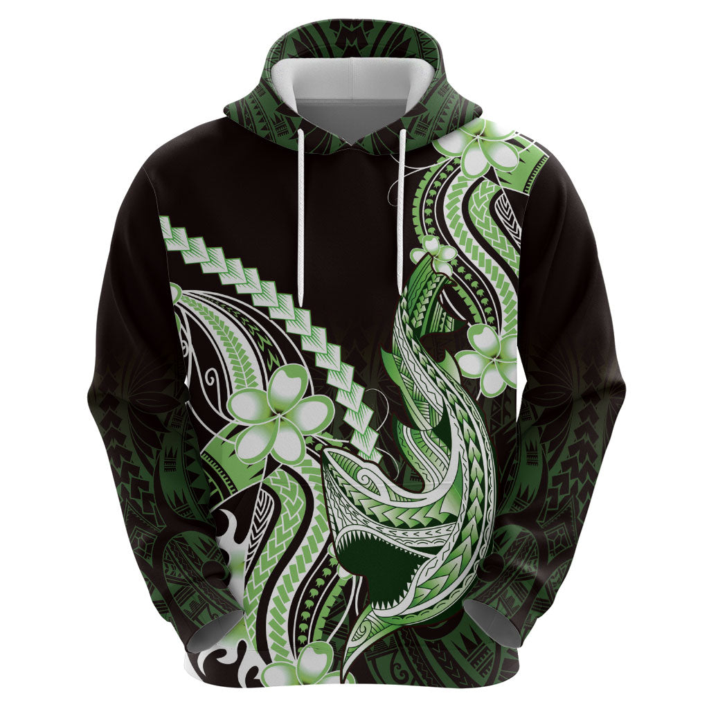 Green Black Aloha Hawaii Zip Hoodie Polynesian Shark Tattoo Plumeria
