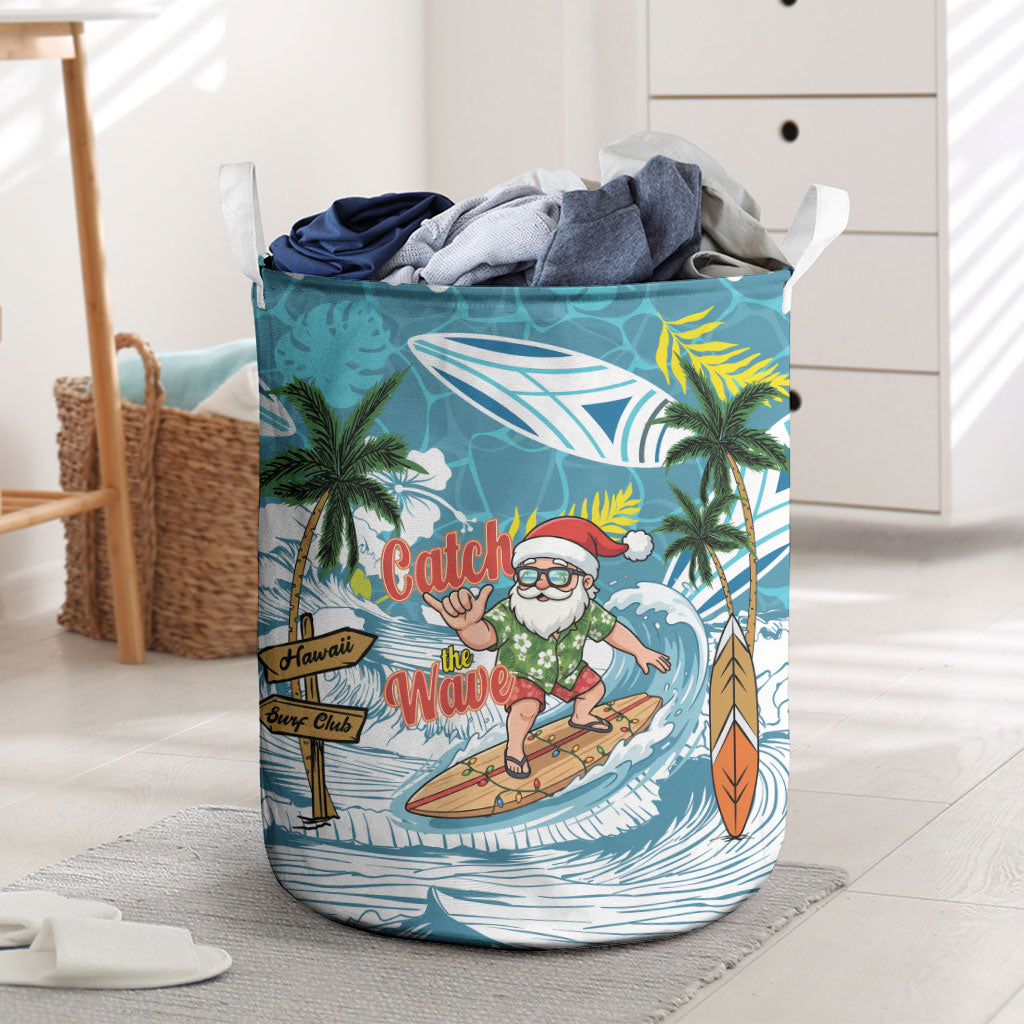 Hawaii Summer Christmas Laundry Basket Surfing Santa Shaka Catch The Wave