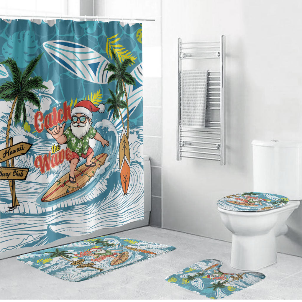 Hawaii Summer Christmas Bathroom Set Surfing Santa Shaka Catch The Wave