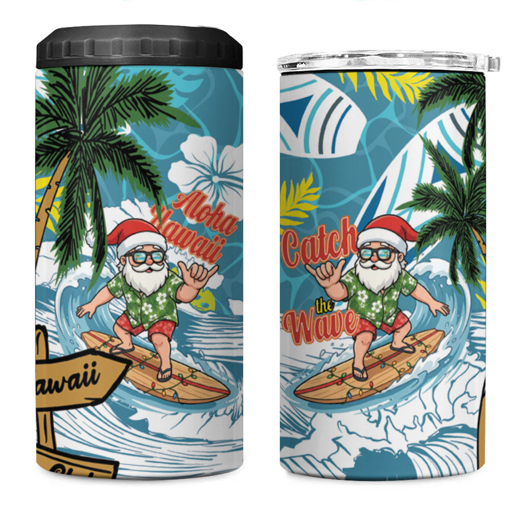 Hawaii Summer Christmas 4 in 1 Can Cooler Tumbler Surfing Santa Shaka Catch The Wave LT14 One Size: 16 oz Teal - Polynesian Pride