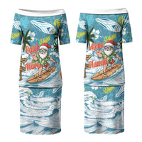 Hawaii Summer Christmas Couples Matching Puletasi and Hawaiian Shirt Surfing Santa Shaka Catch The Wave LT14 - Polynesian Pride