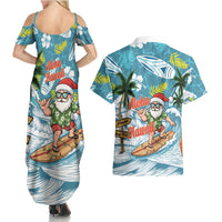 Hawaii Summer Christmas Couples Matching Summer Maxi Dress and Hawaiian Shirt Surfing Santa Shaka Catch The Wave