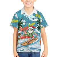 Hawaii Summer Christmas Family Matching Long Sleeve Bodycon Dress and Hawaiian Shirt Surfing Santa Shaka Catch The Wave