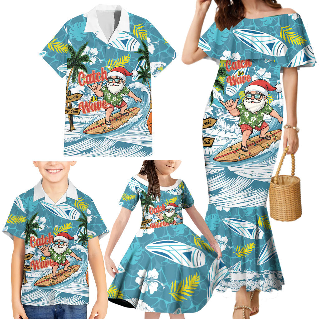 Hawaii Summer Christmas Family Matching Mermaid Dress and Hawaiian Shirt Surfing Santa Shaka Catch The Wave LT14 - Polynesian Pride