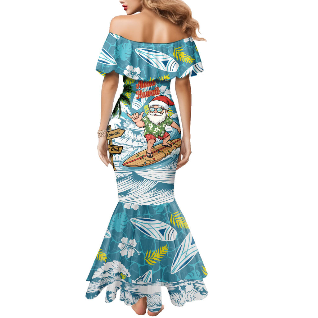 Hawaii Summer Christmas Family Matching Mermaid Dress and Hawaiian Shirt Surfing Santa Shaka Catch The Wave