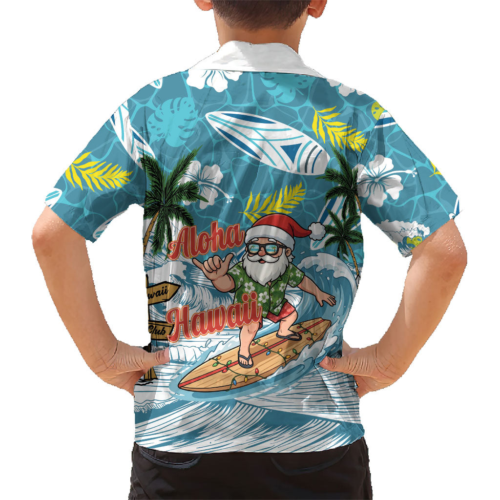 Hawaii Summer Christmas Family Matching Off Shoulder Maxi Dress and Hawaiian Shirt Surfing Santa Shaka Catch The Wave