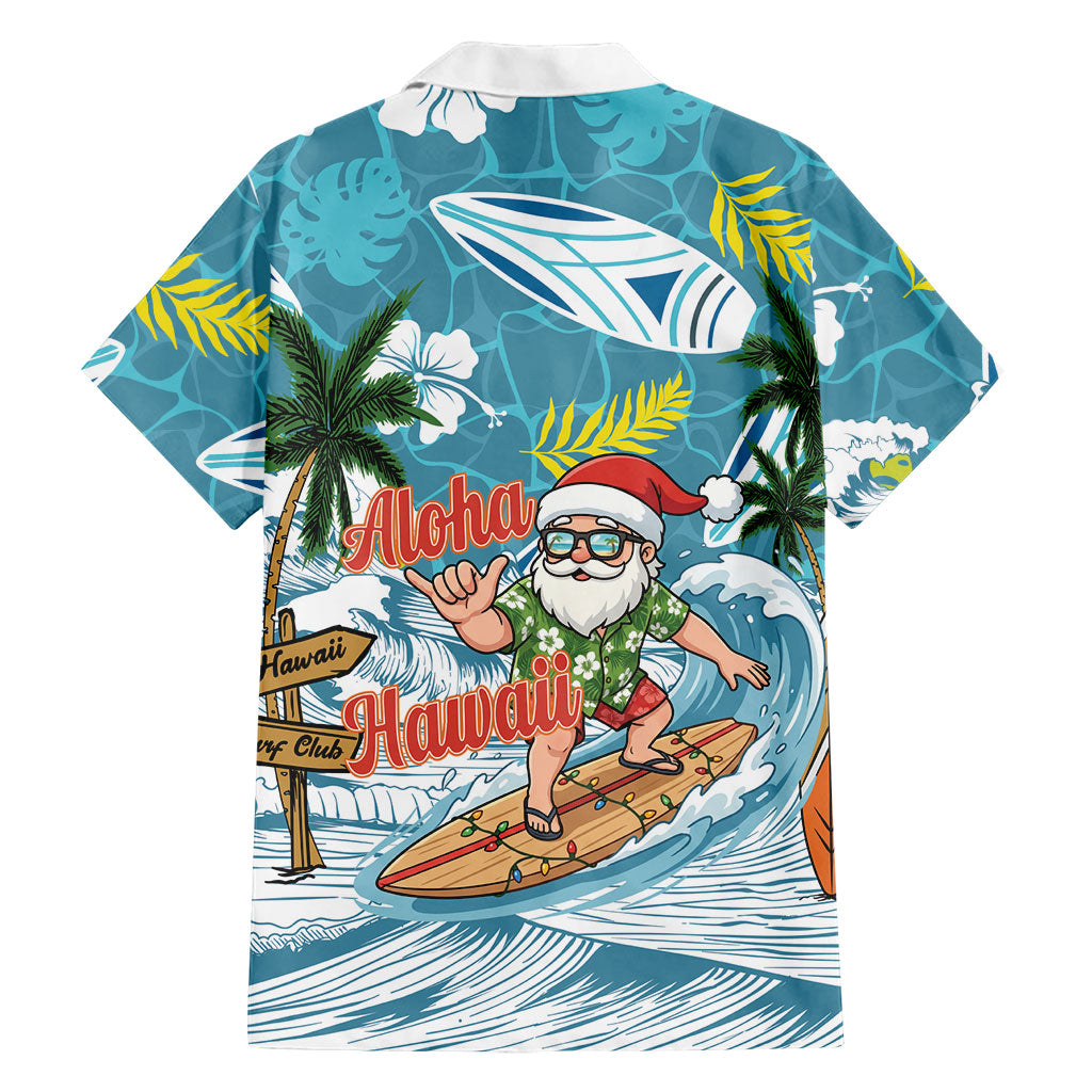 Hawaii Summer Christmas Family Matching Off Shoulder Short Dress and Hawaiian Shirt Surfing Santa Shaka Catch The Wave