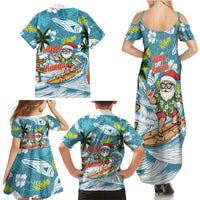 Hawaii Summer Christmas Family Matching Summer Maxi Dress and Hawaiian Shirt Surfing Santa Shaka Catch The Wave