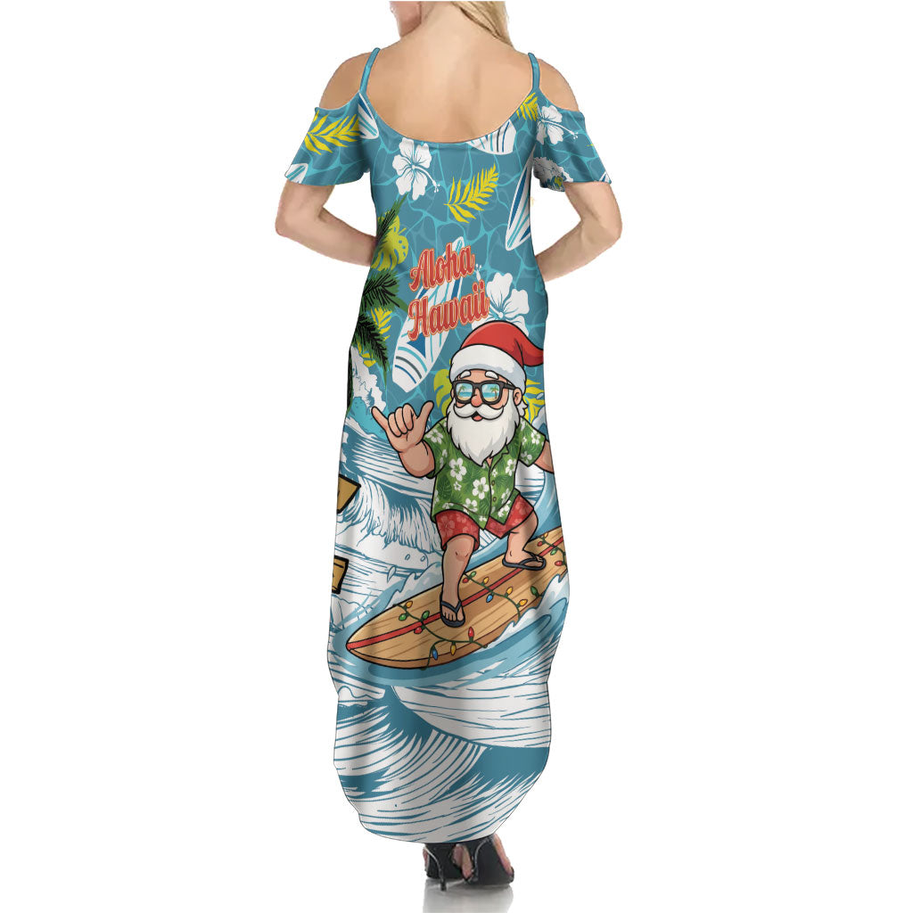 Hawaii Summer Christmas Family Matching Summer Maxi Dress and Hawaiian Shirt Surfing Santa Shaka Catch The Wave