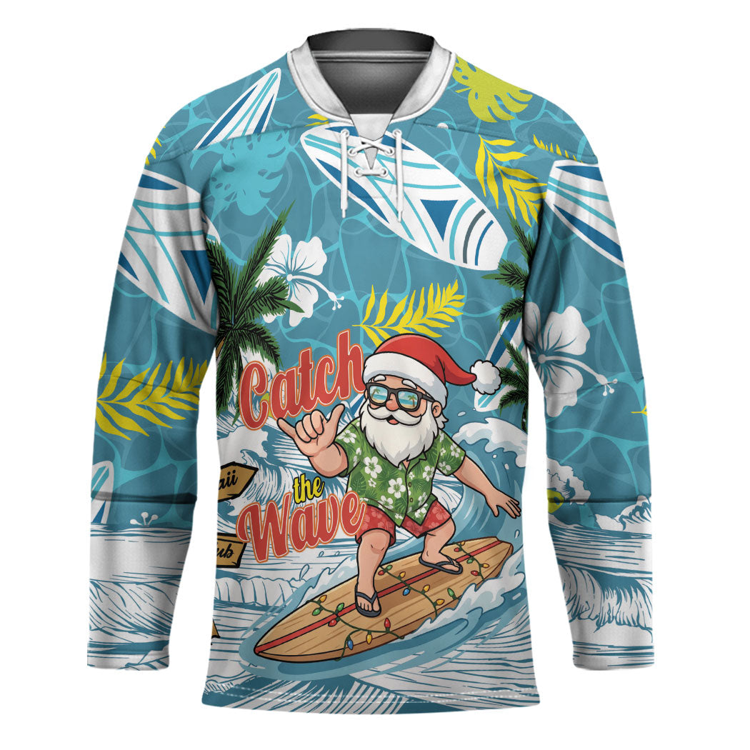 Hawaii Summer Christmas Hockey Jersey Surfing Santa Shaka Catch The Wave