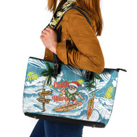 Hawaii Summer Christmas Leather Tote Bag Surfing Santa Shaka Catch The Wave