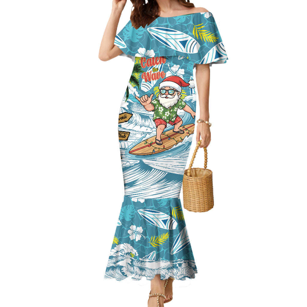 Hawaii Summer Christmas Mermaid Dress Surfing Santa Shaka Catch The Wave LT14 Women Teal - Polynesian Pride