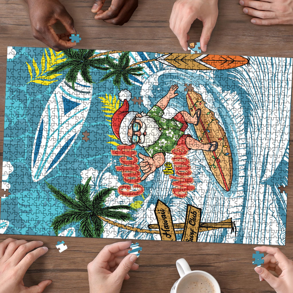 Hawaii Summer Christmas Puzzle Surfing Santa Shaka Catch The Wave