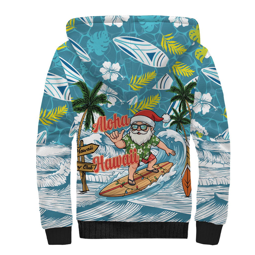 Hawaii Summer Christmas Sherpa Hoodie Surfing Santa Shaka Catch The Wave