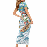 Hawaii Summer Christmas Short Sleeve Bodycon Dress Surfing Santa Shaka Catch The Wave LT14 - Polynesian Pride