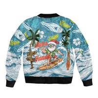 Hawaii Summer Christmas Sleeve Zip Bomber Jacket Surfing Santa Shaka Catch The Wave