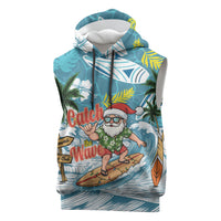 Hawaii Summer Christmas Sleeveless Hoodie Surfing Santa Shaka Catch The Wave
