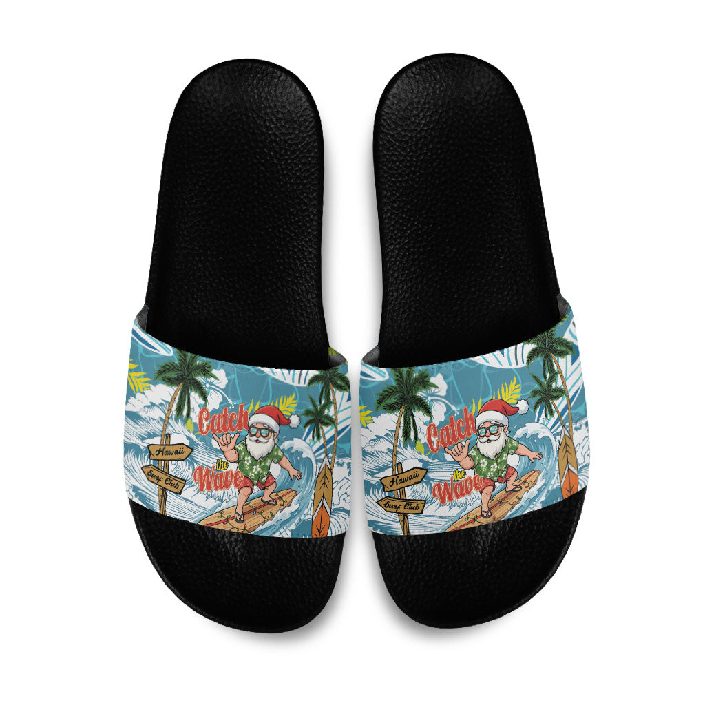 Hawaii Summer Christmas Slide Sandals Surfing Santa Shaka Catch The Wave LT14 Teal - Polynesian Pride