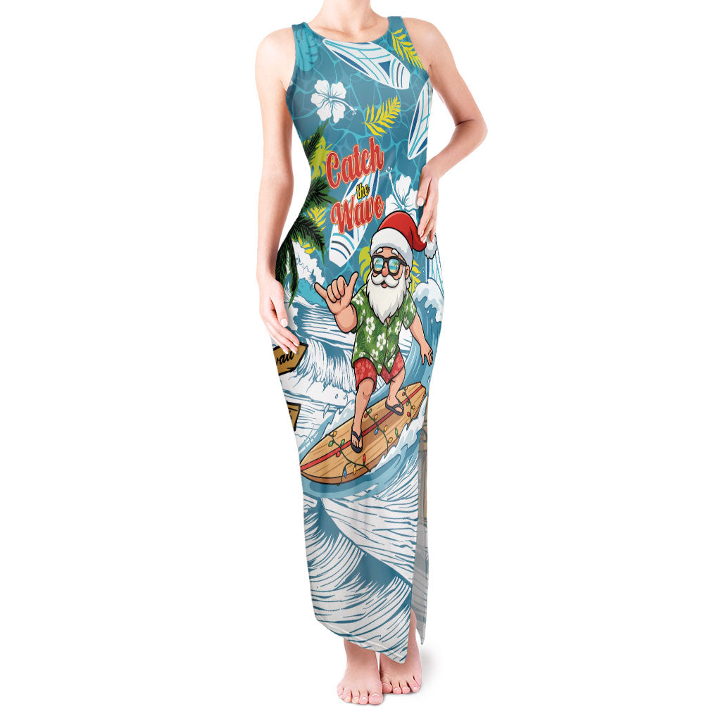 Hawaii Summer Christmas Tank Maxi Dress Surfing Santa Shaka Catch The Wave LT14 Women Teal - Polynesian Pride