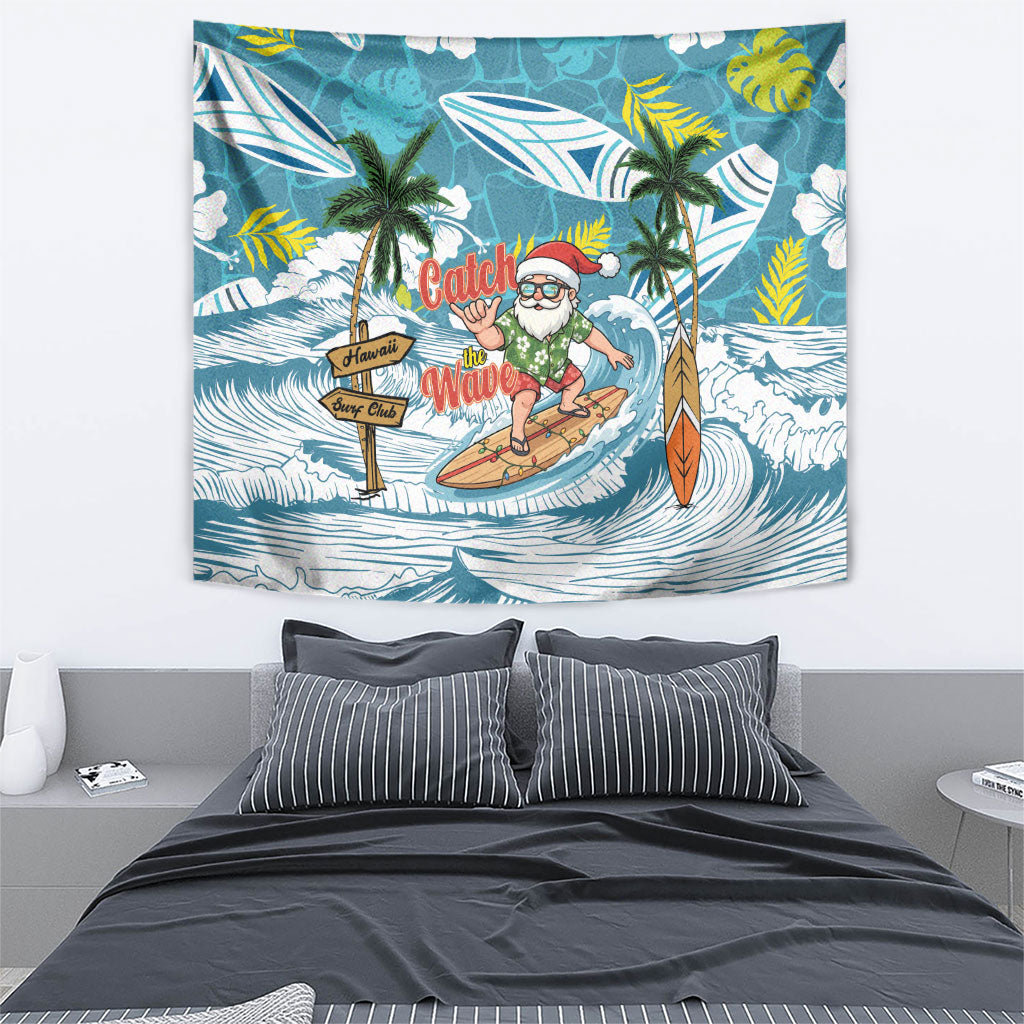 Hawaii Summer Christmas Tapestry Surfing Santa Shaka Catch The Wave