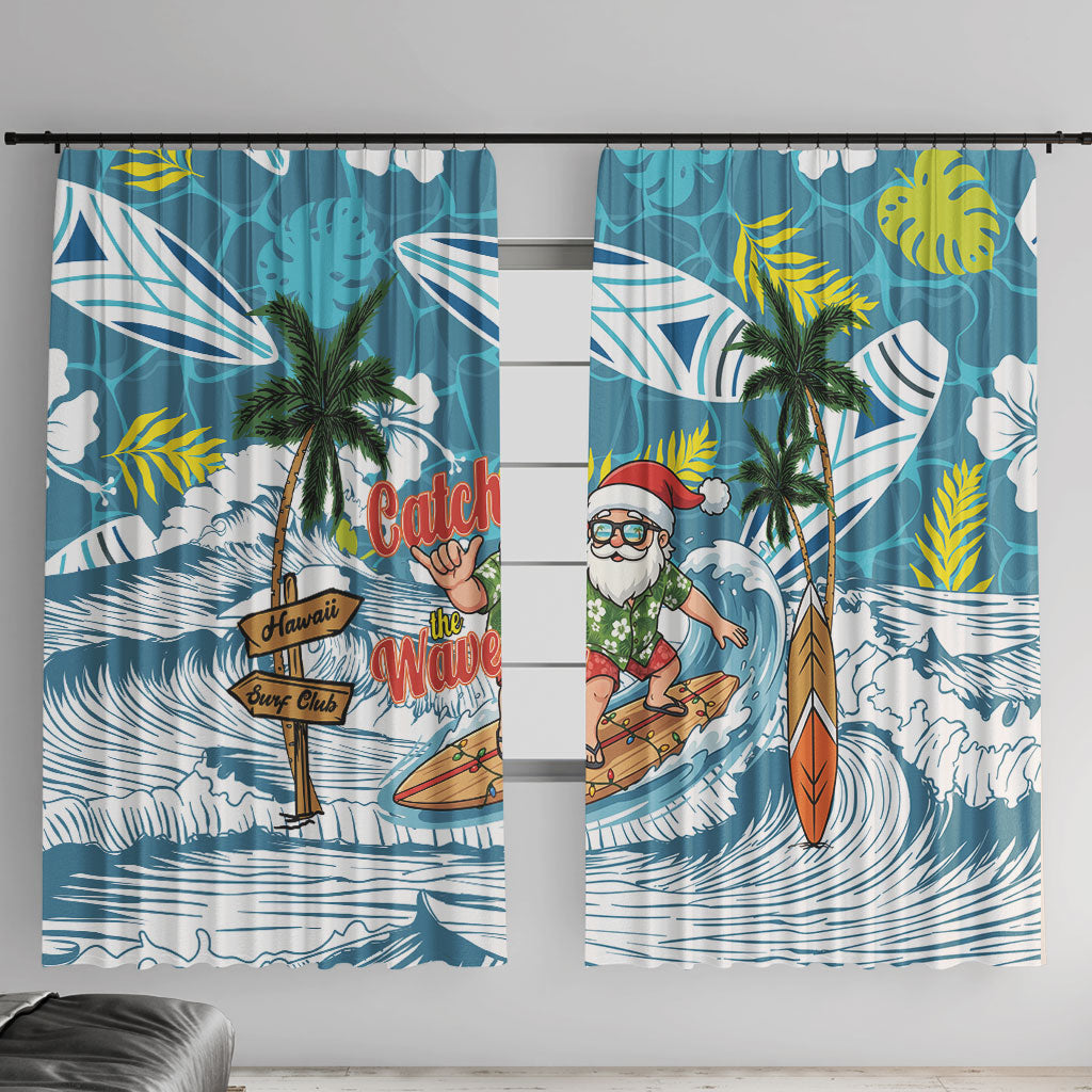 Hawaii Summer Christmas Window Curtain Surfing Santa Shaka Catch The Wave