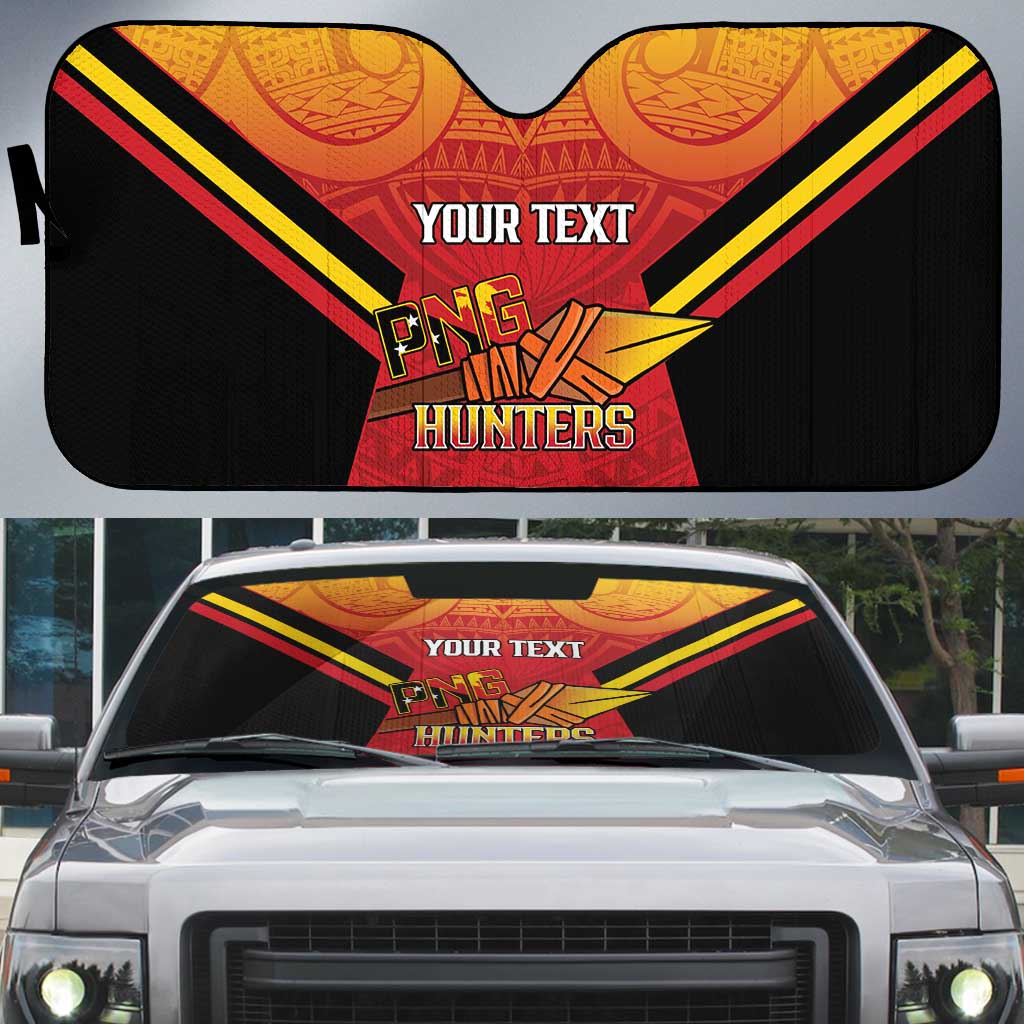Papua New Guinea Rugby Custom Auto Sun Shade Go PNG Hunters Polynesian Pattern - Polynesian Pride
