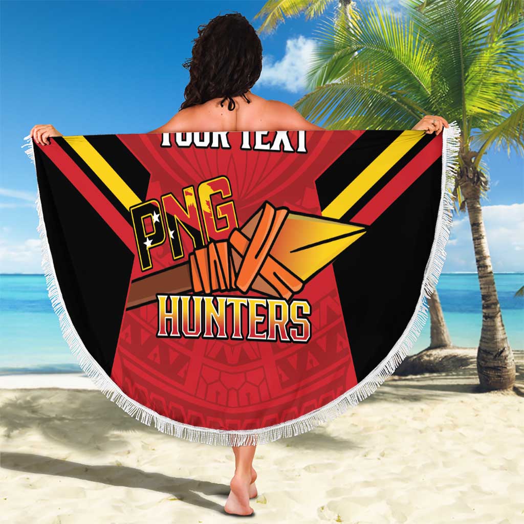 Papua New Guinea Rugby Custom Beach Blanket Go PNG Hunters Polynesian Pattern - Polynesian Pride