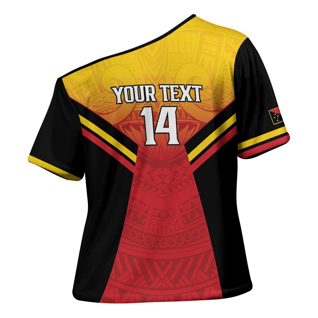 Papua New Guinea Rugby Custom Cross Shoulder Shirt Go PNG Hunters Polynesian Pattern - Polynesian Pride