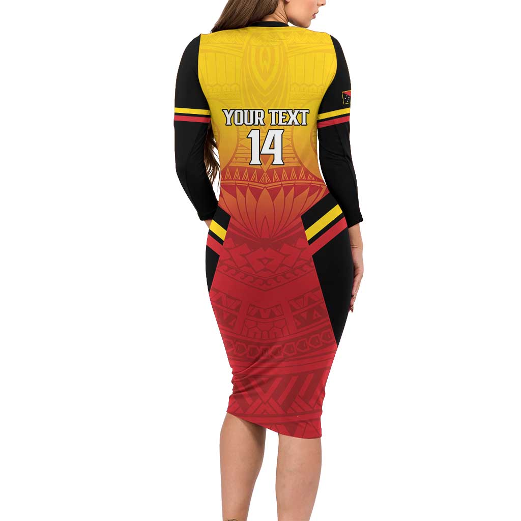 Papua New Guinea Rugby Custom Family Matching Long Sleeve Bodycon Dress and Hawaiian Shirt Go PNG Hunters Polynesian Pattern - Polynesian Pride
