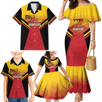 Papua New Guinea Rugby Custom Family Matching Mermaid Dress and Hawaiian Shirt Go PNG Hunters Polynesian Pattern - Polynesian Pride