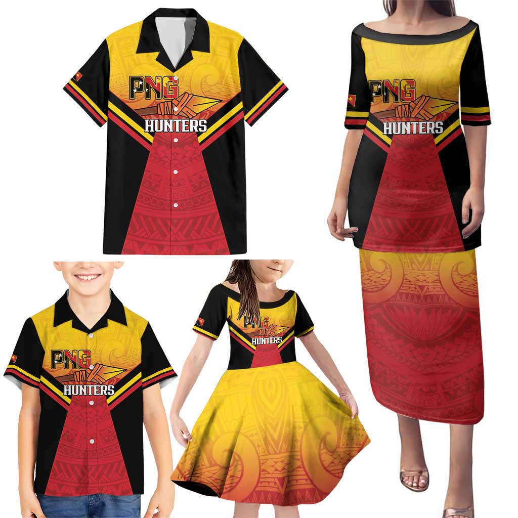 Papua New Guinea Rugby Custom Family Matching Puletasi and Hawaiian Shirt Go PNG Hunters Polynesian Pattern - Polynesian Pride