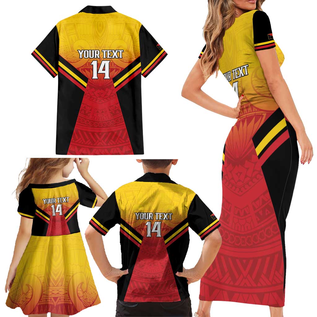 Papua New Guinea Rugby Custom Family Matching Short Sleeve Bodycon Dress and Hawaiian Shirt Go PNG Hunters Polynesian Pattern - Polynesian Pride