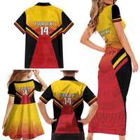 Papua New Guinea Rugby Custom Family Matching Short Sleeve Bodycon Dress and Hawaiian Shirt Go PNG Hunters Polynesian Pattern - Polynesian Pride