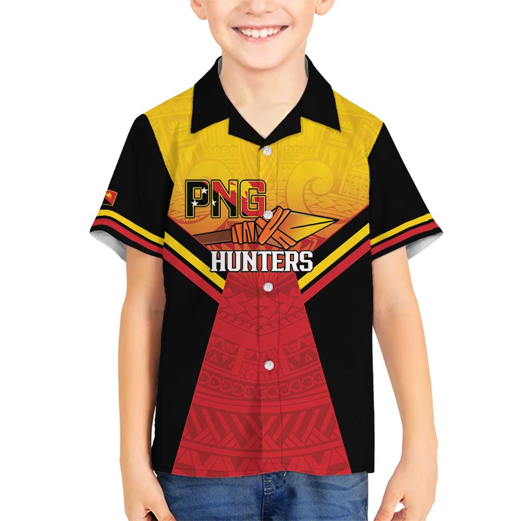 Papua New Guinea Rugby Custom Family Matching Tank Maxi Dress and Hawaiian Shirt Go PNG Hunters Polynesian Pattern LT14 Son's Shirt Red - Polynesian Pride