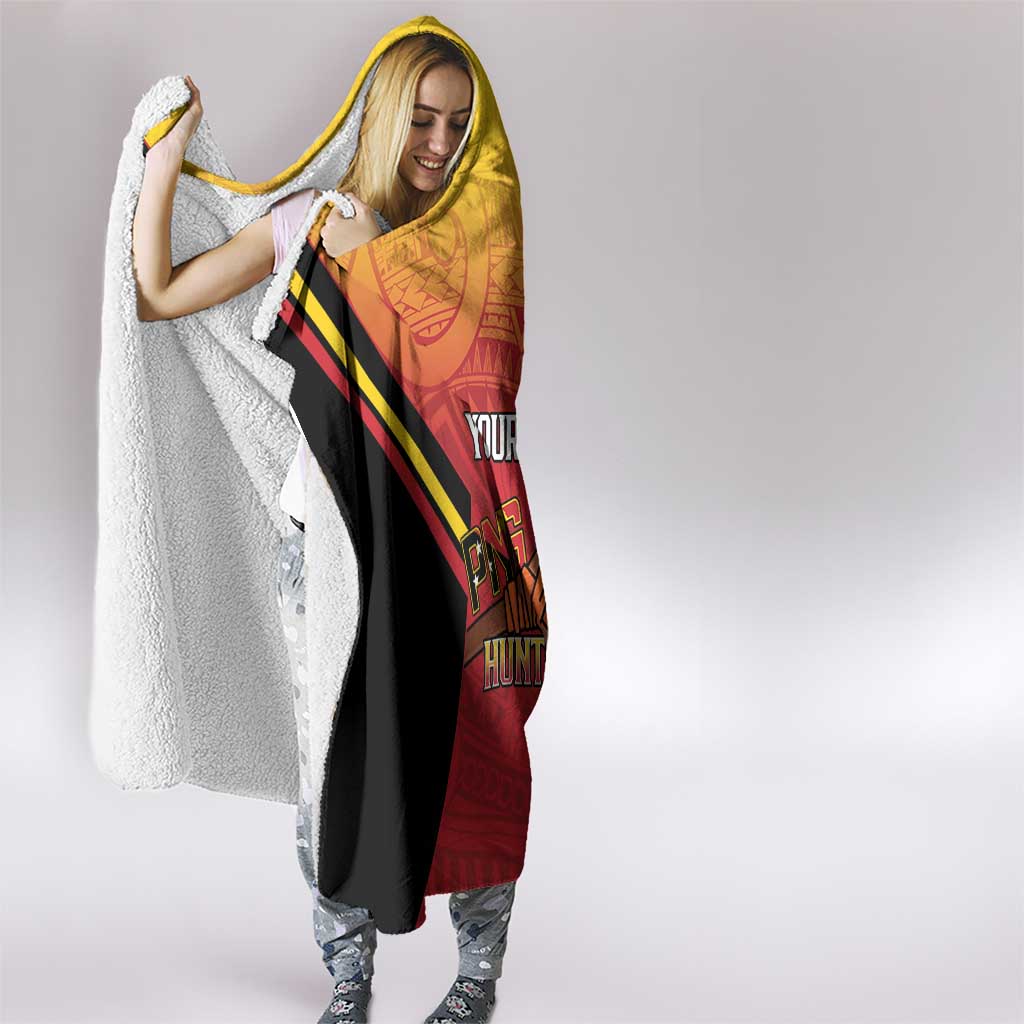 Papua New Guinea Rugby Custom Hooded Blanket Go PNG Hunters Polynesian Pattern - Polynesian Pride
