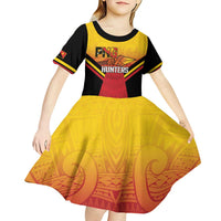 Papua New Guinea Rugby Custom Kid Short Sleeve Dress Go PNG Hunters Polynesian Pattern LT14 - Polynesian Pride