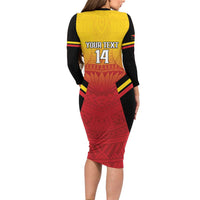Papua New Guinea Rugby Custom Long Sleeve Bodycon Dress Go PNG Hunters Polynesian Pattern - Polynesian Pride
