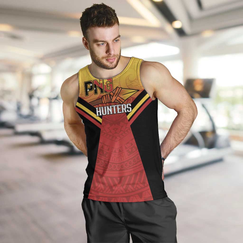 Papua New Guinea Rugby Custom Men Tank Top Go PNG Hunters Polynesian Pattern LT14 Red - Polynesian Pride