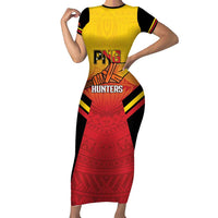 Papua New Guinea Rugby Custom Short Sleeve Bodycon Dress Go PNG Hunters Polynesian Pattern - Polynesian Pride