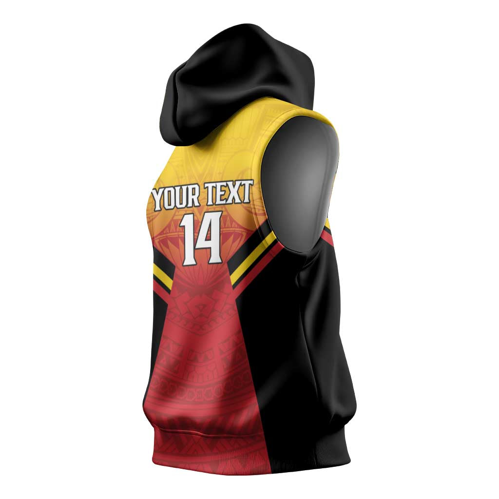 Papua New Guinea Rugby Custom Sleeveless Hoodie Go PNG Hunters Polynesian Pattern - Polynesian Pride