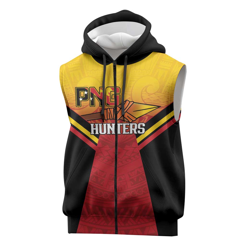 Papua New Guinea Rugby Custom Sleeveless Zip Hoodie Go PNG Hunters Polynesian Pattern LT14 Red - Polynesian Pride