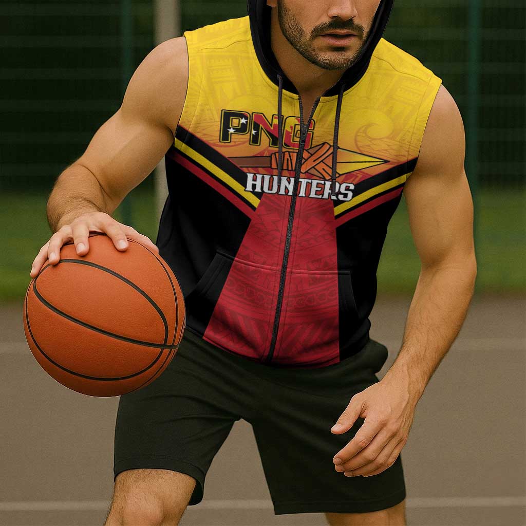 Papua New Guinea Rugby Custom Sleeveless Zip Hoodie Go PNG Hunters Polynesian Pattern LT14 - Polynesian Pride