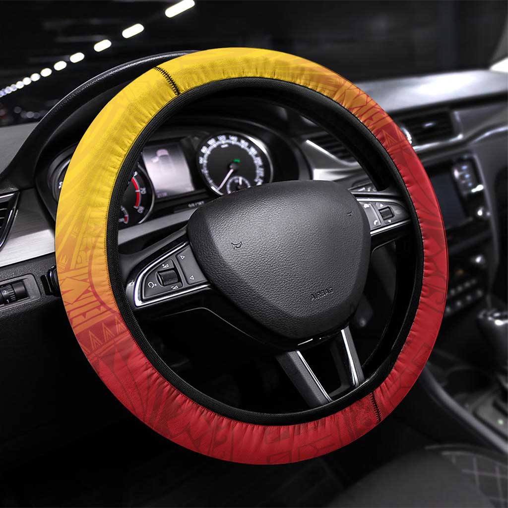 Papua New Guinea Rugby Steering Wheel Cover Go PNG Hunters Polynesian Pattern LT14 Universal Fit Red - Polynesian Pride